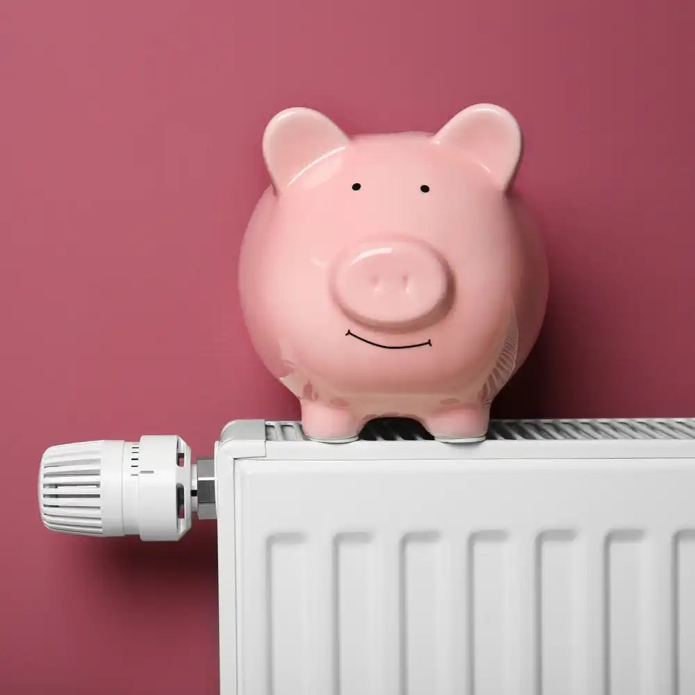 Bild von einem Sparschwein auf der Heizung