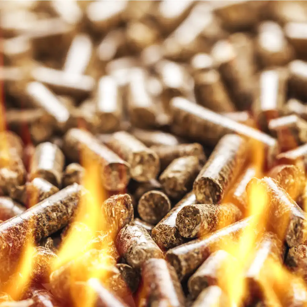 Bild von brennenden Holzpellets